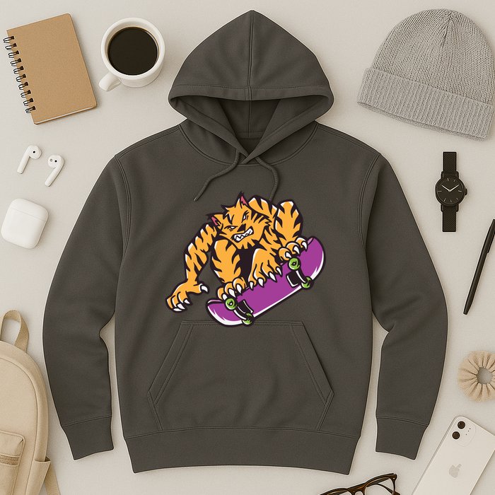 Tiger Skateboarding Cartoon Hoodie