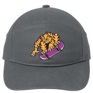 Tiger Skateboarding Cartoon 7-Panel Snapback Hat