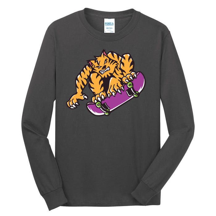 Tiger Skateboarding Cartoon Tall Long Sleeve T-Shirt