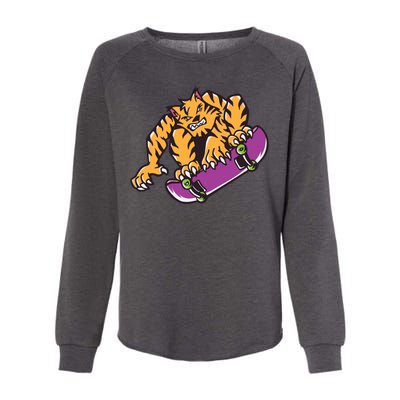 Tiger Skateboarding Cartoon Womens California Wash Sweatshirt