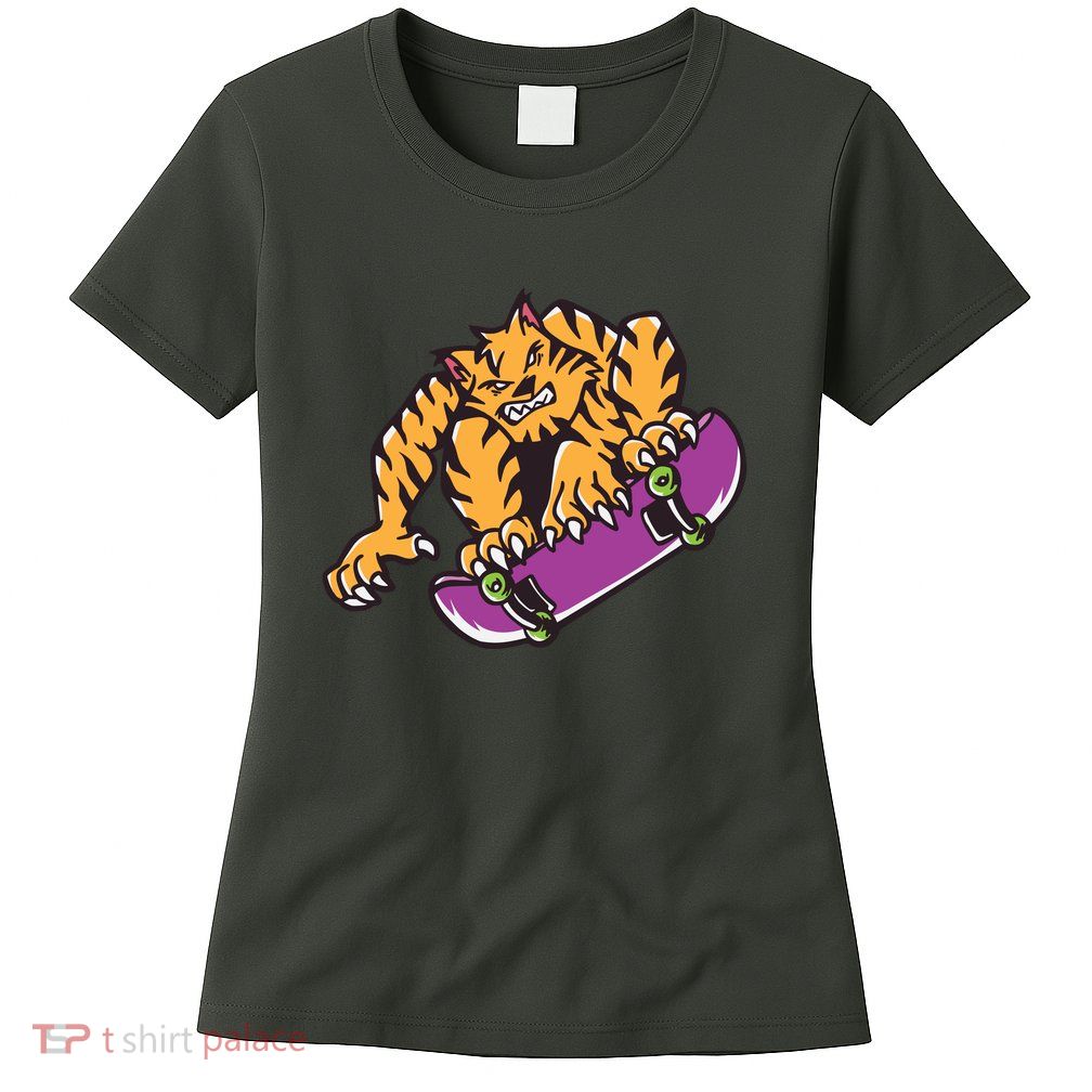 Tiger Skateboarding Cartoon Womens T-Shirt
