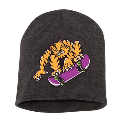 Tiger Skateboarding Cartoon Short Acrylic Beanie