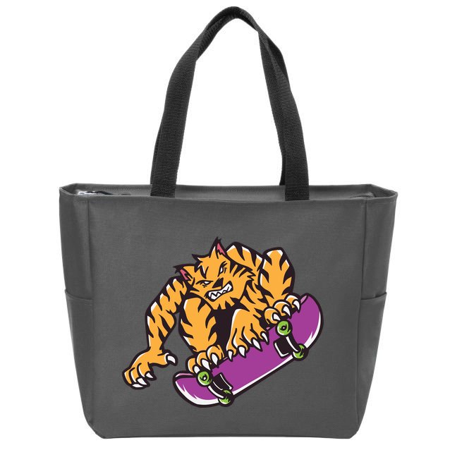 Tiger Skateboarding Cartoon Zip Tote Bag