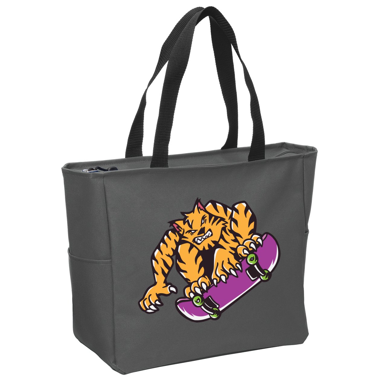 Tiger Skateboarding Cartoon Zip Tote Bag