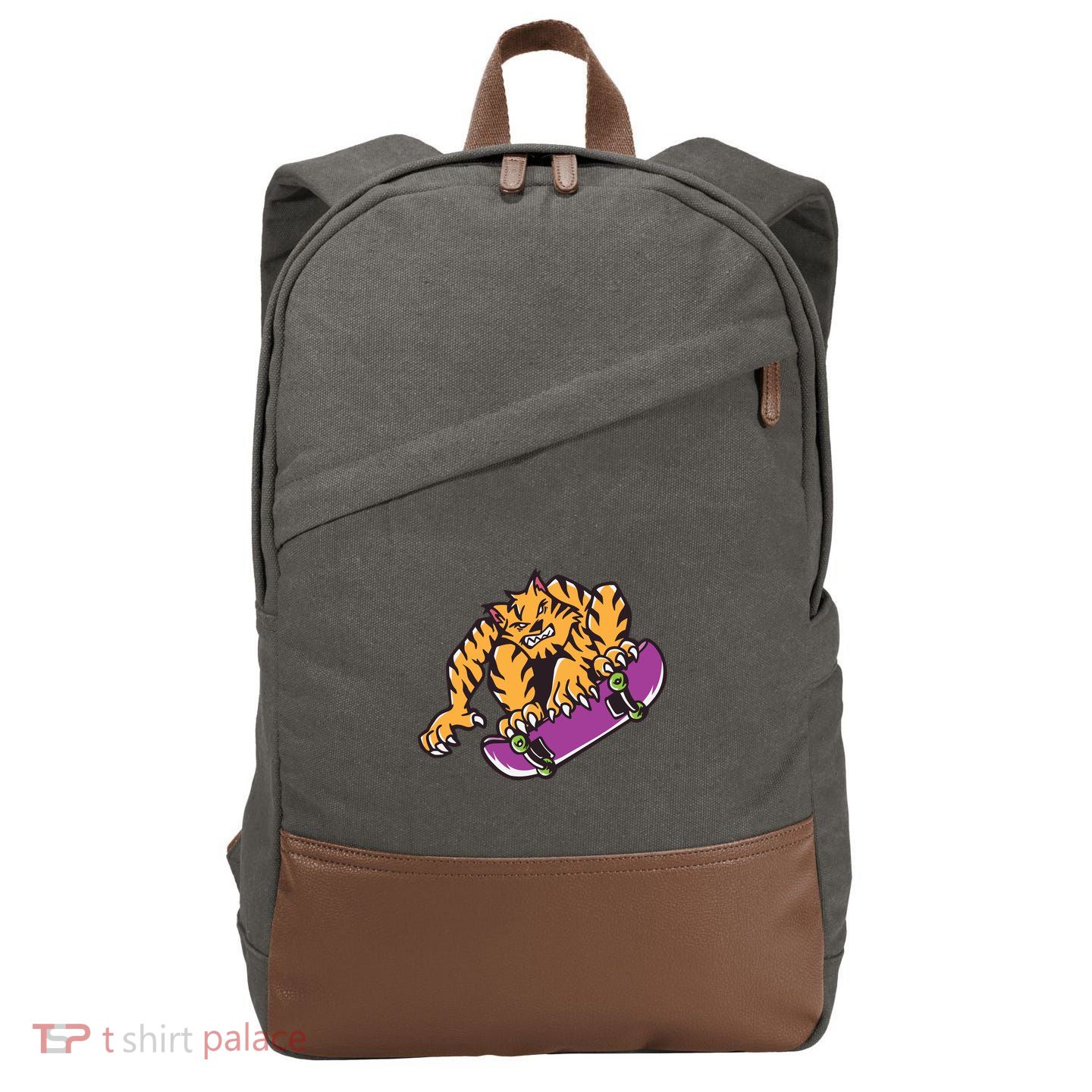 Tiger Skateboarding Cartoon Cotton Canvas Backpack