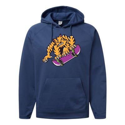 Tiger Skateboarding Cartoon Performance Fleece Hoodie