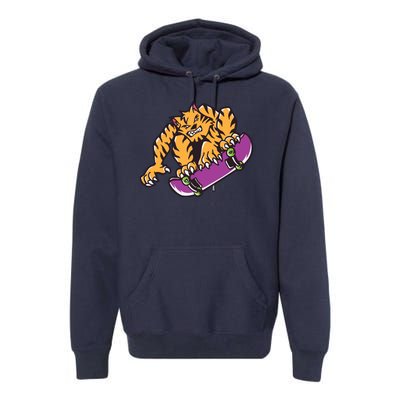 Tiger Skateboarding Cartoon Premium Hoodie