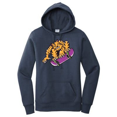 Tiger Skateboarding Cartoon Women's Pullover Hoodie