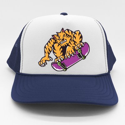 Tiger Skateboarding Cartoon Trucker Hat