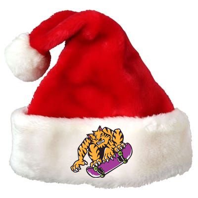 Tiger Skateboarding Cartoon Premium Christmas Santa Hat