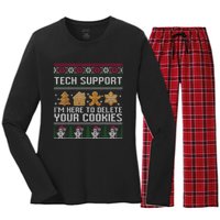 Techsupport I’M Here To Delete Your Cookies Christmas Women's Long Sleeve Flannel Pajama Set 