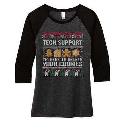 Techsupport I’M Here To Delete Your Cookies Christmas Women's Tri-Blend 3/4-Sleeve Raglan Shirt