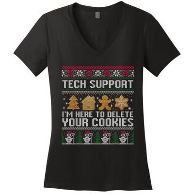 Techsupport I’M Here To Delete Your Cookies Christmas Women's V-Neck T-Shirt