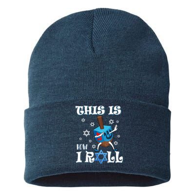 This Is How I Roll Hanukkah Chanukkah Dreidel Jewish Sustainable Knit Beanie