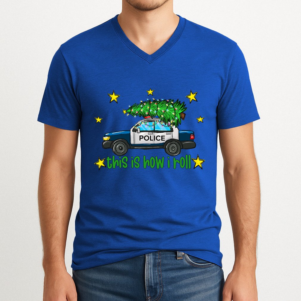 This Is How I Roll Funny Xmas Police Officer Christmas Tree V-Neck T-Shirt