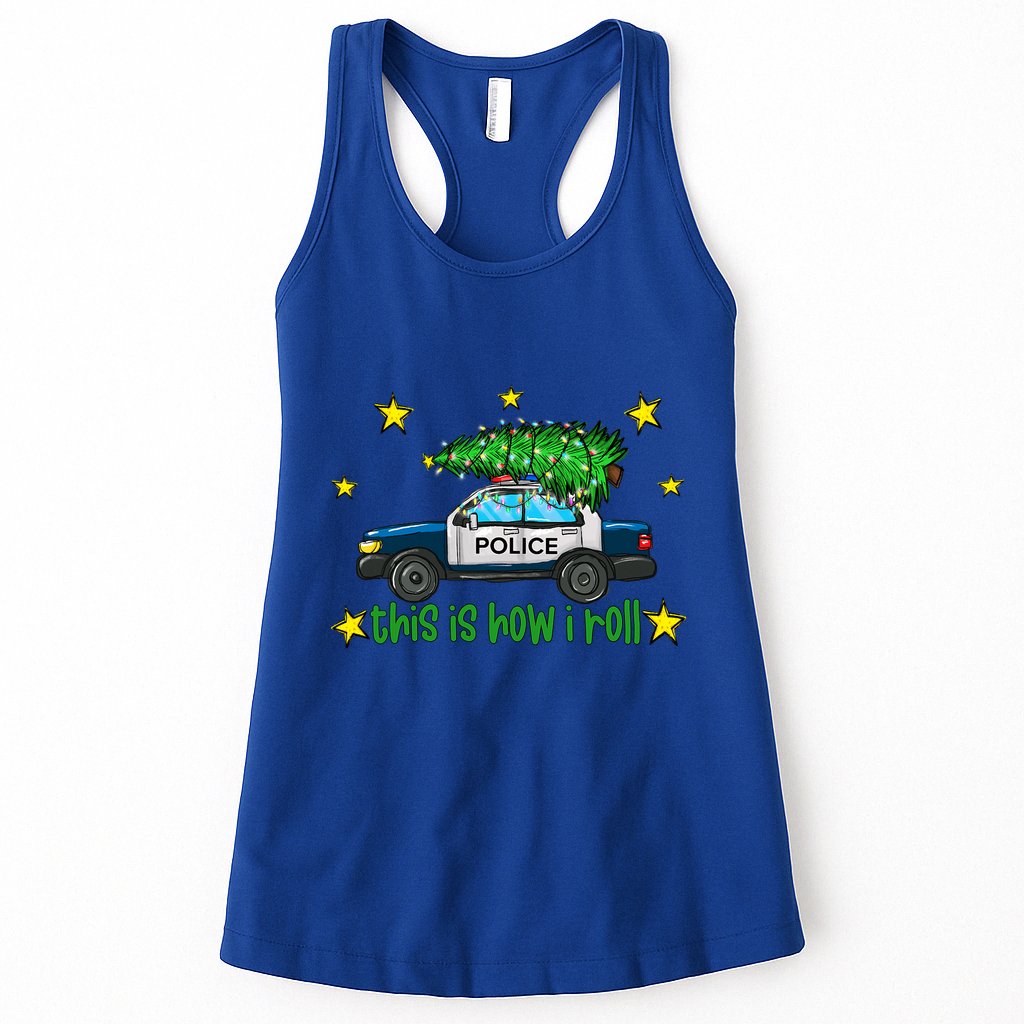 This Is How I Roll Funny Xmas Police Officer Christmas Tree Womens Tank Top