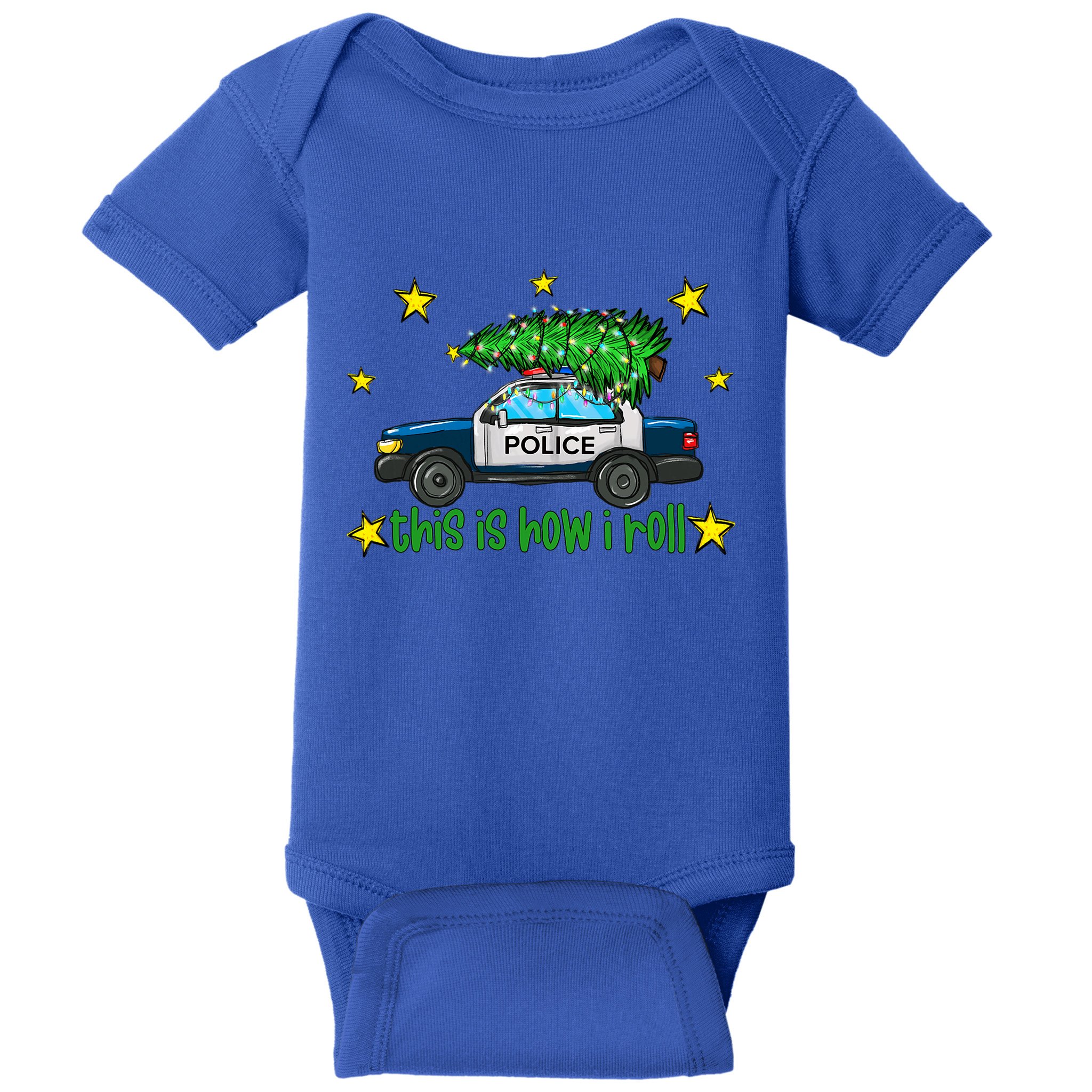 This Is How I Roll Funny Xmas Police Officer Christmas Tree Baby Bodysuit