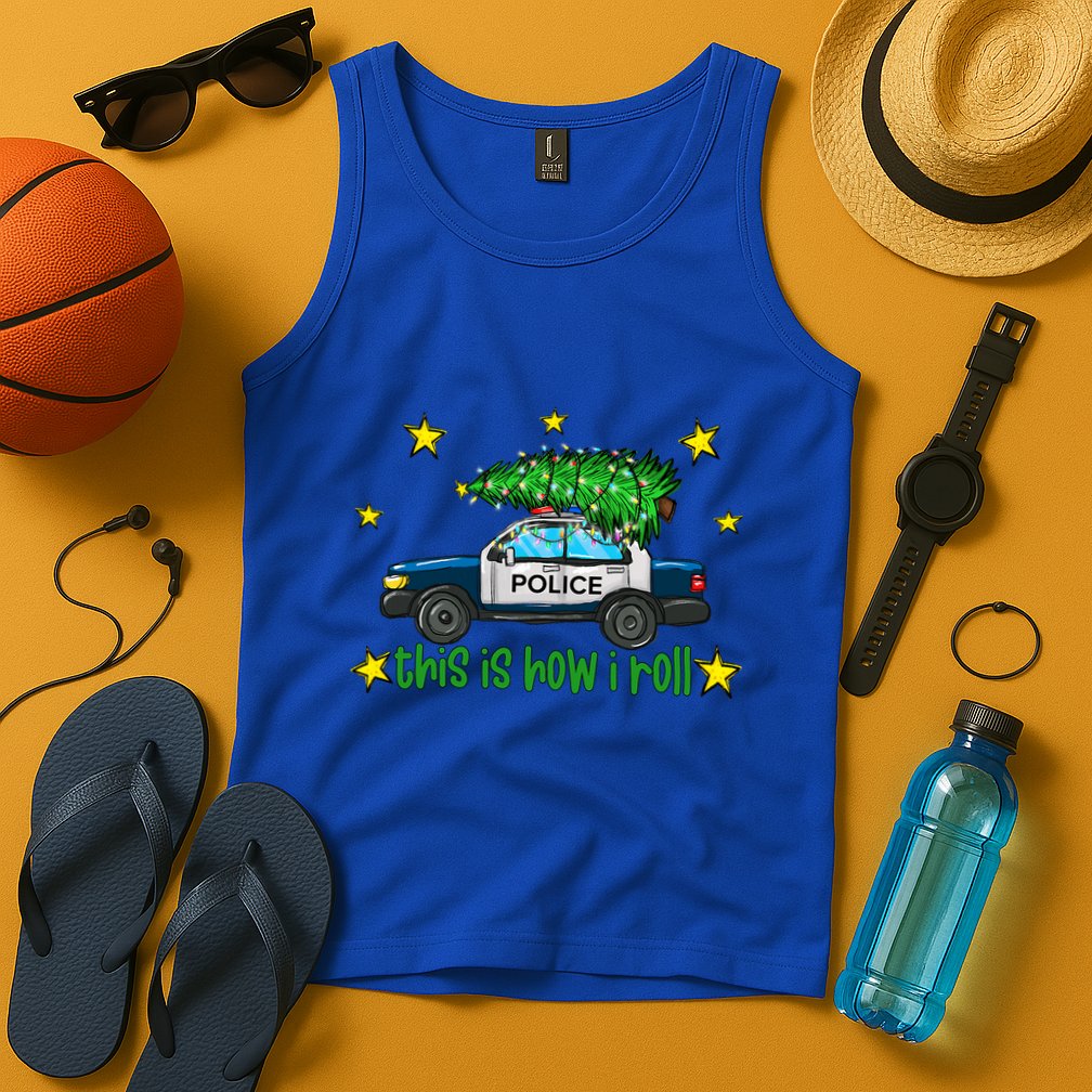 This Is How I Roll Funny Xmas Police Officer Christmas Tree Tank Top