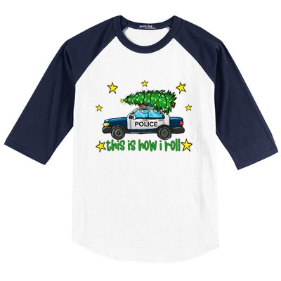 This Is How I Roll Funny Xmas Police Officer Christmas Tree Baseball Sleeve Shirt