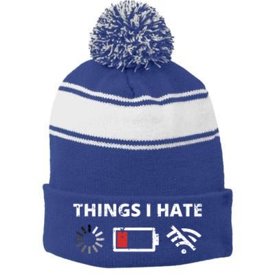 Things I Hate Programmer Outfit Gamer Fun Gift Funny Gift Stripe Pom Pom Beanie