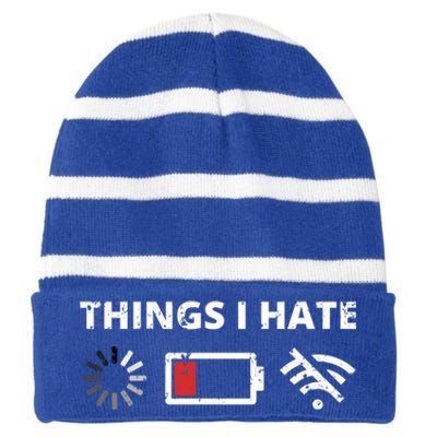 Things I Hate Programmer Outfit Gamer Fun Gift Funny Gift Striped Beanie with Solid Band