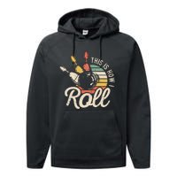 This Is How I Roll Retro Bowling Bowler Funny Gift Cap Sleeve Performance Fleece Hoodie