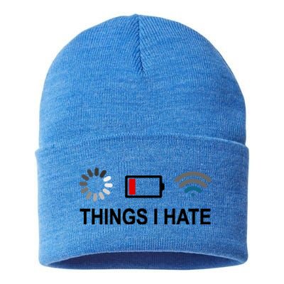 Things I Hate Funny Programmer Gamer Computer Nerd Streaming Funny Gift Sustainable Knit Beanie