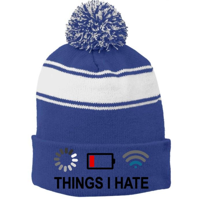 Things I Hate Funny Programmer Gamer Computer Nerd Streaming Funny Gift Stripe Pom Pom Beanie