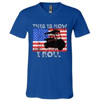 This Is How I Roll Golf Cart Driver American Flag Golfing V-Neck T-Shirt