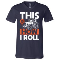 This Is How I Roll Tractor Funny Farming Farmer V-Neck T-Shirt