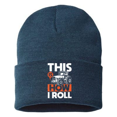 This Is How I Roll Tractor Funny Farming Farmer Sustainable Knit Beanie