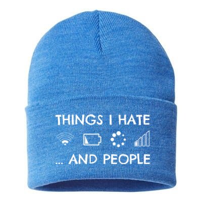 Things I Hate Funny Text Gift Sustainable Knit Beanie