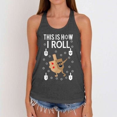 This Is How I Roll Hanukkah Shirt Dab Dreidel Chanukah Gift Women's Knotted Racerback Tank