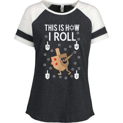 This Is How I Roll Hanukkah Shirt Dab Dreidel Chanukah Gift Enza Ladies Jersey Colorblock Tee