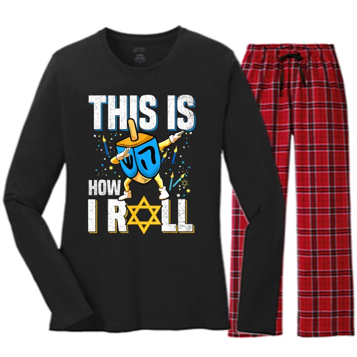 This Is How I Roll Hanukkah Dreidel Chanukah Jew Gift Women's Long Sleeve Flannel Pajama Set 