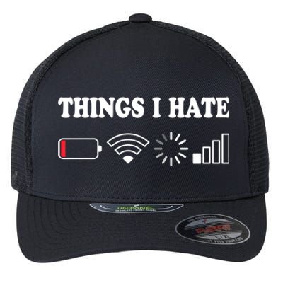 Things I Hate Low Battery No Wifi Retro Gamer Coder Nerd Cool Gift Flexfit Unipanel Trucker Cap