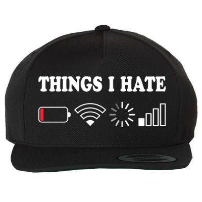 Things I Hate Low Battery No Wifi Retro Gamer Coder Nerd Cool Gift Wool Snapback Cap