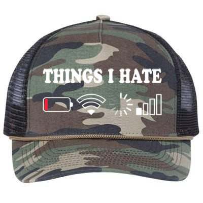 Things I Hate Low Battery No Wifi Retro Gamer Coder Nerd Cool Gift Retro Rope Trucker Hat Cap