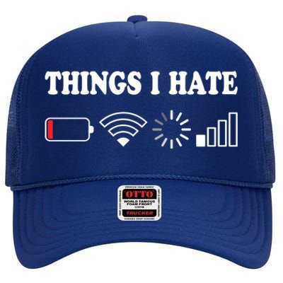 Things I Hate Low Battery No Wifi Retro Gamer Coder Nerd Cool Gift High Crown Mesh Back Trucker Hat