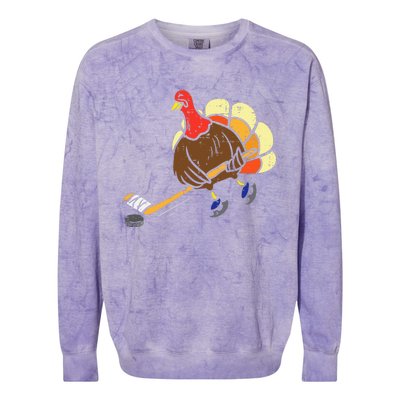 Turkey Ice Hockey Funny Thanksgiving Sport Colorblast Crewneck Sweatshirt