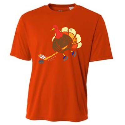 Turkey Ice Hockey Funny Thanksgiving Sport Cooling Performance Crew T-Shirt