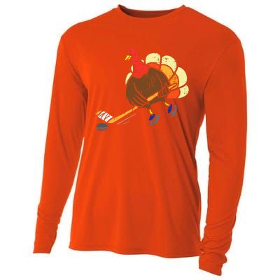 Turkey Ice Hockey Funny Thanksgiving Sport Cooling Performance Long Sleeve Crew