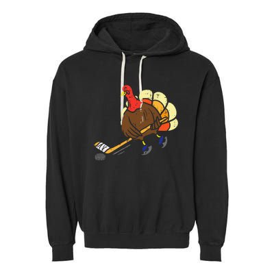 Turkey Ice Hockey Funny Thanksgiving Sport Garment-Dyed Fleece Hoodie