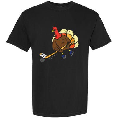 Turkey Ice Hockey Funny Thanksgiving Sport Garment-Dyed Heavyweight T-Shirt