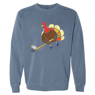 Turkey Ice Hockey Funny Thanksgiving Sport Garment-Dyed Sweatshirt