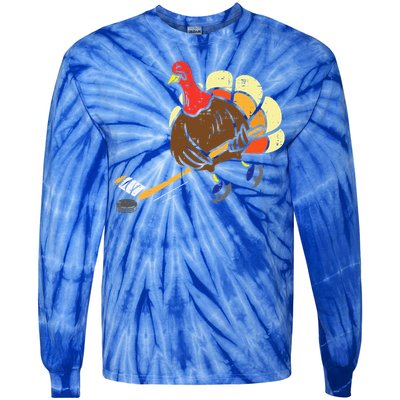 Turkey Ice Hockey Funny Thanksgiving Sport Tie-Dye Long Sleeve Shirt