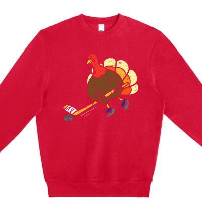 Turkey Ice Hockey Funny Thanksgiving Sport Premium Crewneck Sweatshirt