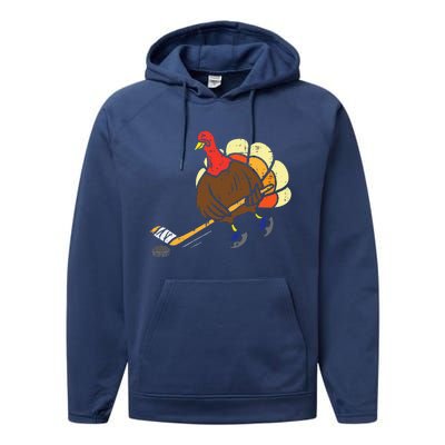 Turkey Ice Hockey Funny Thanksgiving Sport Performance Fleece Hoodie