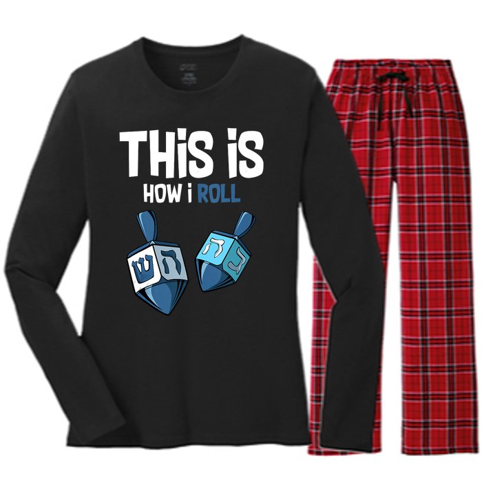 This Is How I Roll Draydel Trendl Hanukkah Channukah Funny Women's Long Sleeve Flannel Pajama Set 