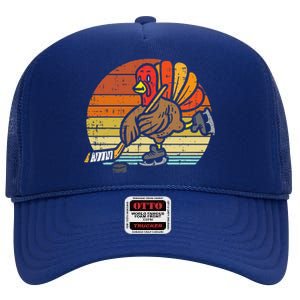 Turkey Ice Hockey Retro Thanksgiving High Crown Mesh Back Trucker Hat